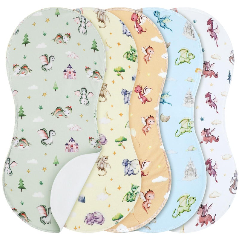 SmoothNovelty 5 Pack Watercolor Dragon Pattern Baby Burp Cloths Soft Absorbent Burping Rags for Newborns 19"x9" Spit up Cloths for Boy Girl Newborn Baby Shower Registry Gifts Set Nursery Decor - Image 1