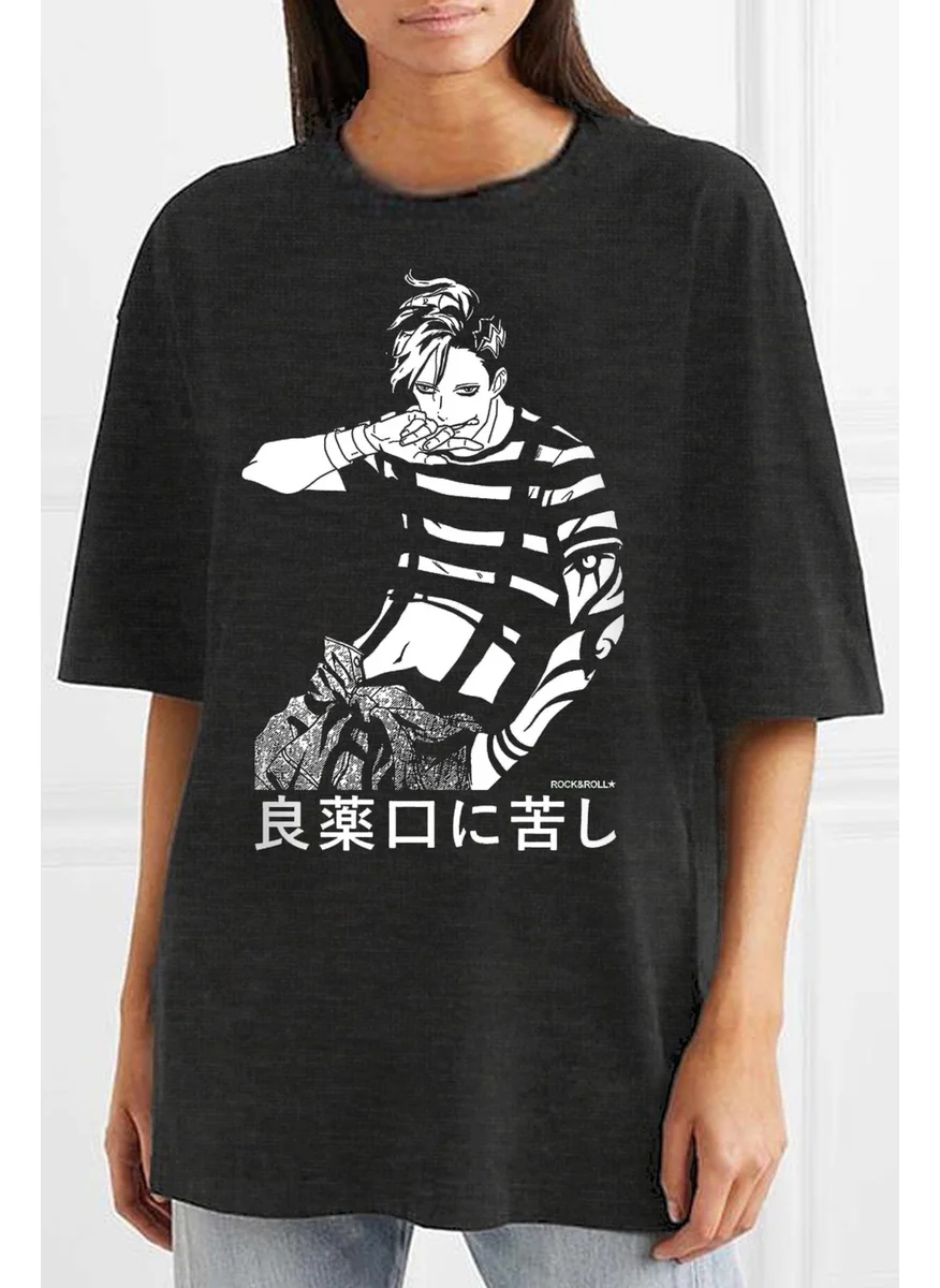 Rock&Roll Manga Oversize Anthracite Short Sleeve Women's T-Shirt