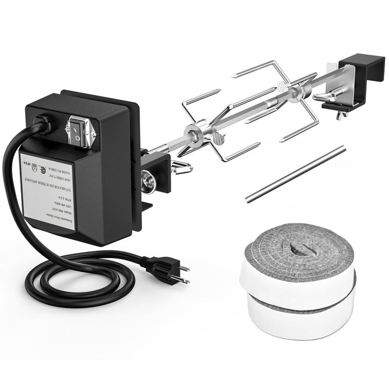 Skyflame Stainless Steel Rotisserie Kit with Heavy Duty Rotisery Motor Accessories Compatible with Large BGE Kamado Joe Pit Boss Other Outer Diameter 21523 28295 Ceramic Grill