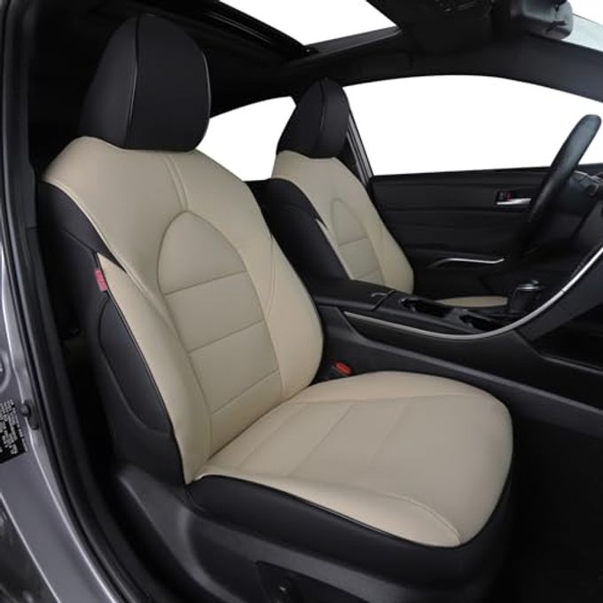 HKZ Custom Fit Highlander Leather Seat Covers For Toyota Highlander 2020 2021 2022 2023 2024 2025 Second Row 40/60 Split, 8-Seats Full Set,Black+Gray - Image 4