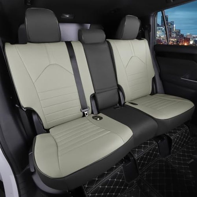 HKZ Custom Fit Highlander Leather Seat Covers For Toyota Highlander 2020 2021 2022 2023 2024 2025 Second Row 40/60 Split, 8-Seats Full Set,Black+Gray - Image 3