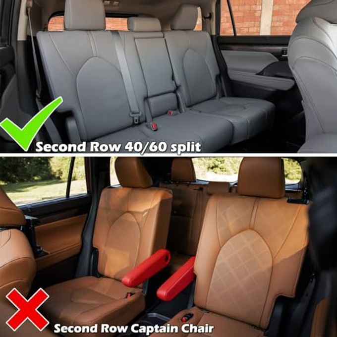 HKZ Custom Fit Highlander Leather Seat Covers For Toyota Highlander 2020 2021 2022 2023 2024 2025 Second Row 40/60 Split, 8-Seats Full Set,Black+Gray - Image 2