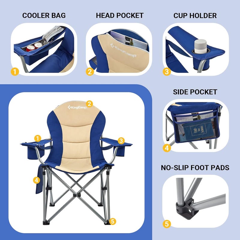 KingCamp KC2008 USCK Camping Chair, Oversized, 2 Pack-Navy/Beige - Image 4