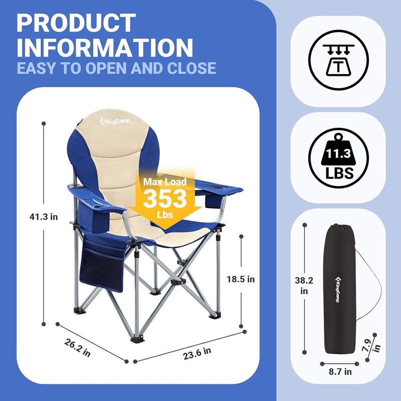 KingCamp KC2008 USCK Camping Chair, Oversized, 2 Pack-Navy/Beige - Image 2