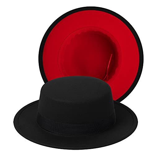 JINGSHA Classic Fedora Hat - Two Tone Flat Top with Wide Brim - Adjustable Patchwork Colors - Panama Hat - Image 1