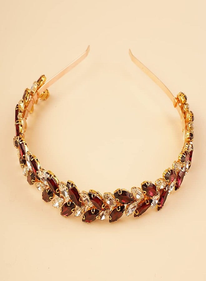 Beryuan Women's Tiaras & Crowns Crystal Wedding Headband Teardrop Red Wine Crystal Rhinestone Hair Accessories for Women & Flower Girls - Image 3