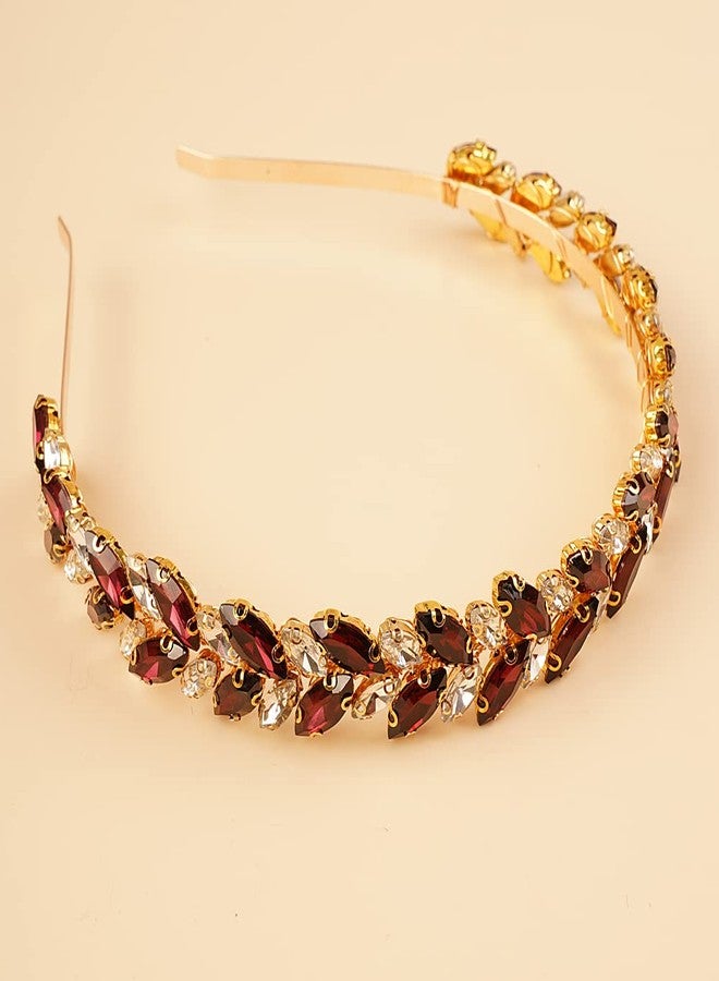 Beryuan Women's Tiaras & Crowns Crystal Wedding Headband Teardrop Red Wine Crystal Rhinestone Hair Accessories for Women & Flower Girls - Image 4