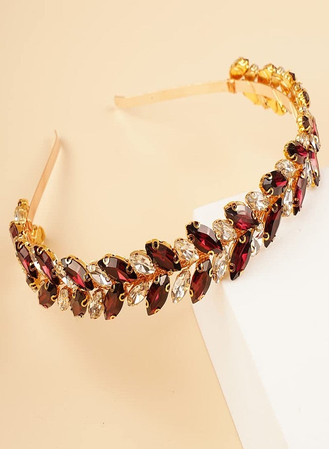 Beryuan Women's Tiaras & Crowns Crystal Wedding Headband Teardrop Red Wine Crystal Rhinestone Hair Accessories for Women & Flower Girls - Image 2