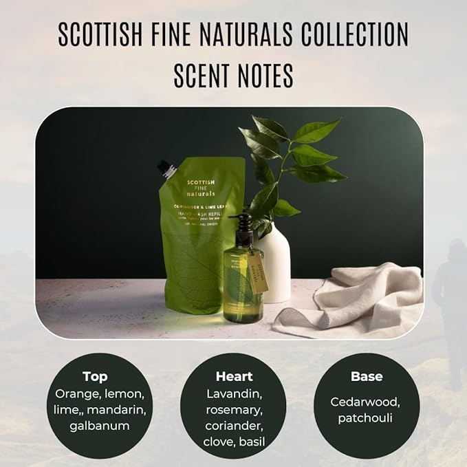 Scottish Fine Soaps Scottish Fine Naturals Hand Wash Refill Coriander and Lime Leaf Enriched With Vitamin B5 Hydrating Soothing Regenerative Sensitive Formula Vegan Friendly 600ml - Image 3