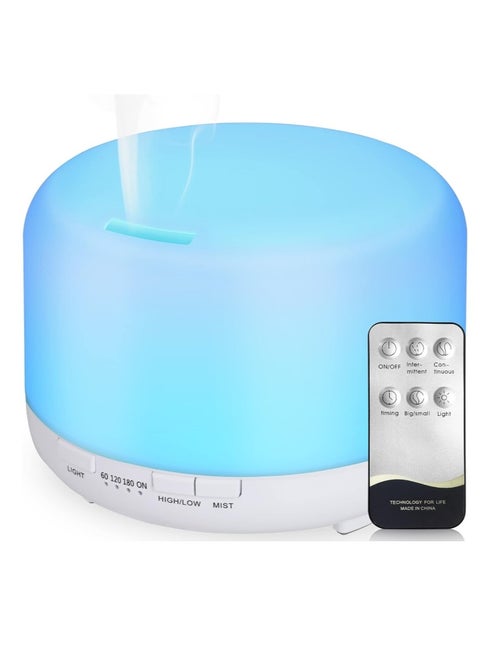 450ml Ultrasonic Aroma Diffuser Humidifier with Colorful LED Light with Remote Control Function for Yoga Salon, Spa, Living, Sleeping, Shower, Hotel, Pure White