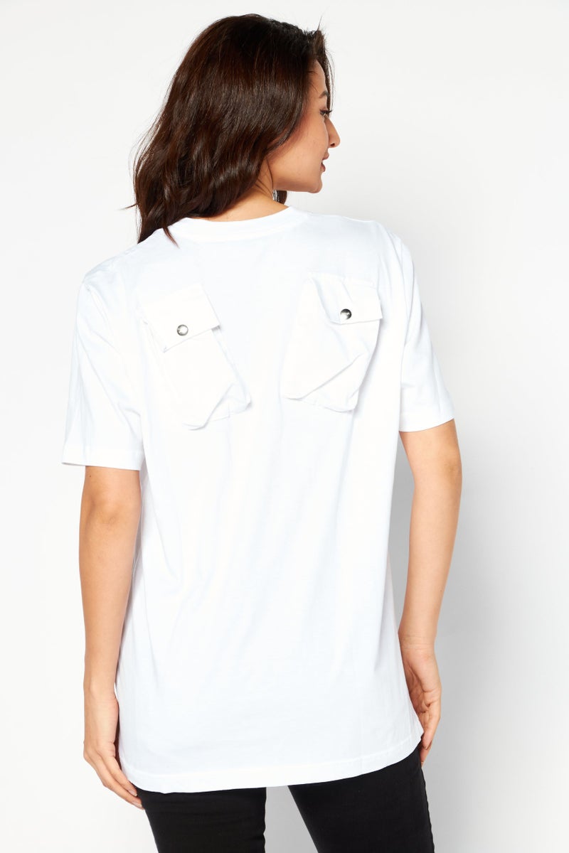 Women Crew Neck Short Sleeves Plain T-Shirt, White
