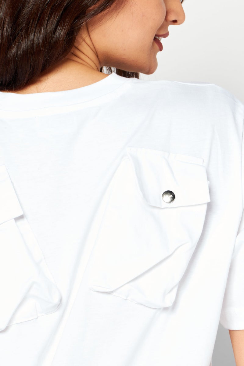 Women Crew Neck Short Sleeves Plain T-Shirt, White