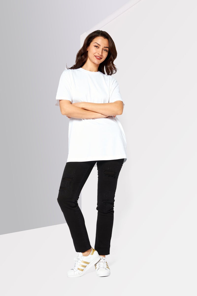 Women Crew Neck Short Sleeves Plain T-Shirt, White