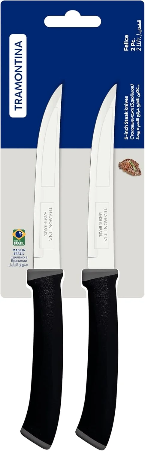 ترامونتينا Felice 2-Piece Plain Edge Steak Knives Set, Black