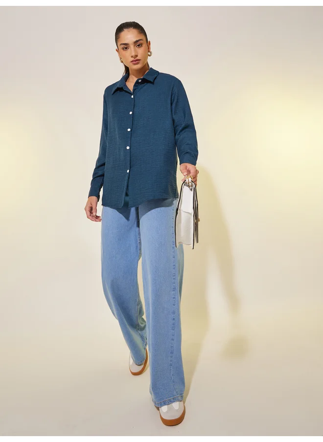 Take Two Take Two Textured Long Sleeves Spread Collar Shirt