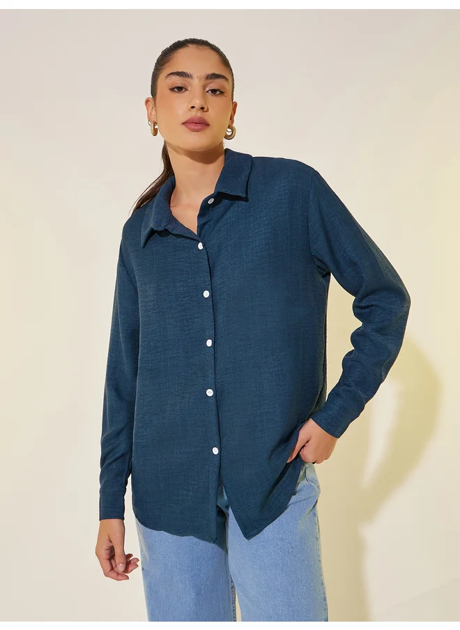 Take Two Take Two Textured Long Sleeves Spread Collar Shirt