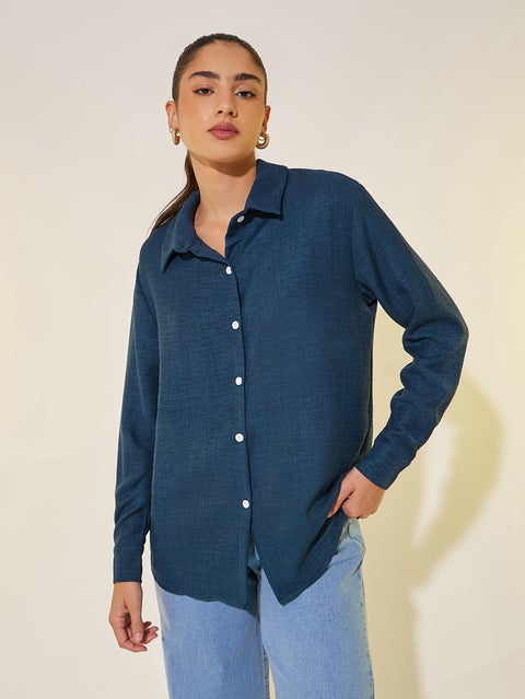 Textured Long Sleeves Spread Collar Shirt