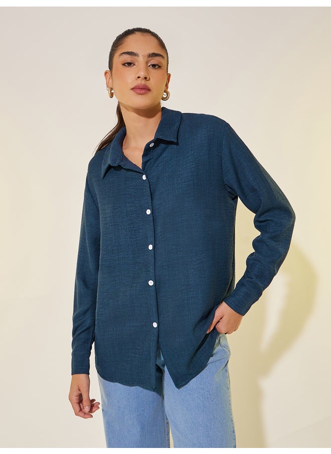 Take Two Take Two Textured Long Sleeves Spread Collar Shirt  - Image 1