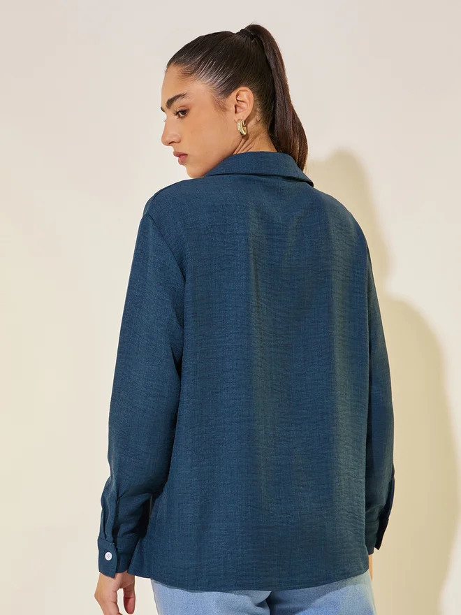 Take Two Take Two Textured Long Sleeves Spread Collar Shirt