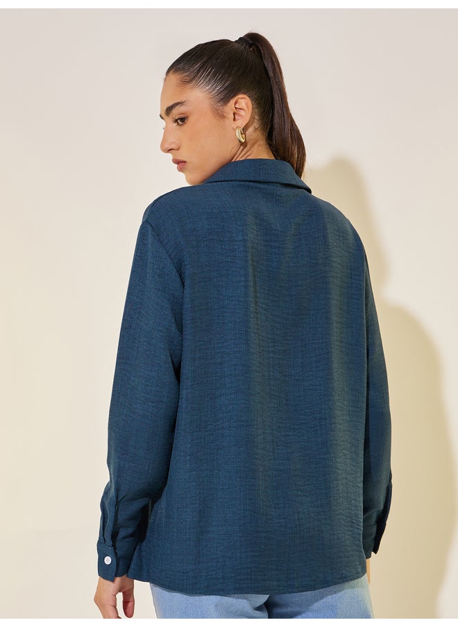 Take Two Take Two Textured Long Sleeves Spread Collar Shirt  - Image 4
