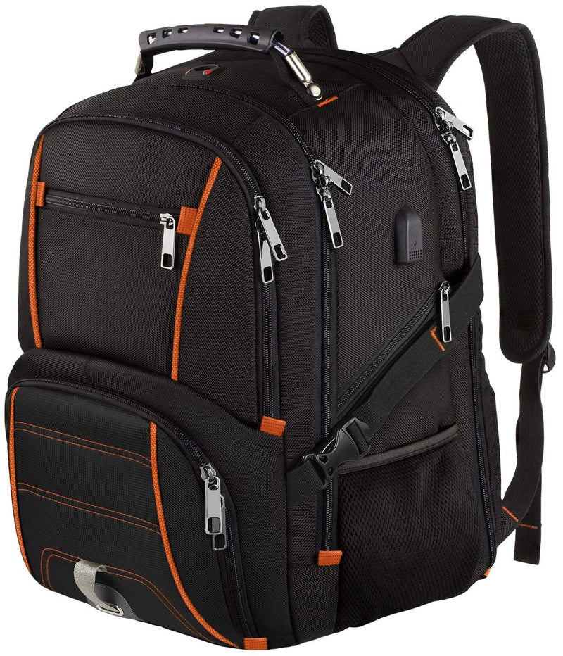 LTINVECK Travel Backpacks for Men Women,Extra Large College School Laptop Bookbags with USB Charging Port,RFID TSA Friendly Water Resistant Business Computer Bag with Luggage Sleeve Fit 17.3''Laptop 45L,Orange - Image 1