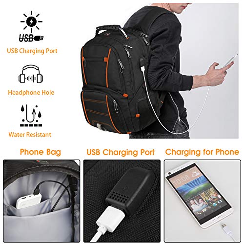 LTINVECK Travel Backpacks for Men Women,Extra Large College School Laptop Bookbags with USB Charging Port,RFID TSA Friendly Water Resistant Business Computer Bag with Luggage Sleeve Fit 17.3''Laptop 45L,Orange - Image 3