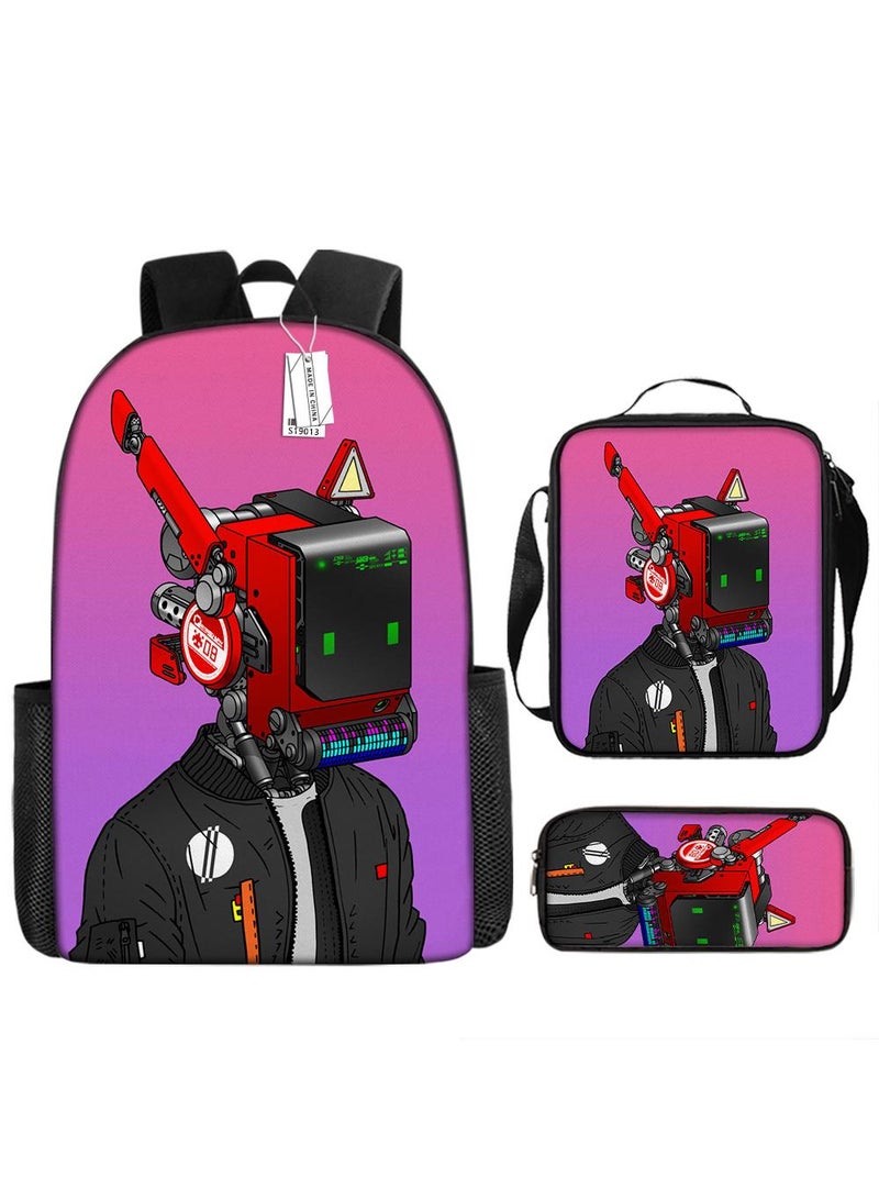3 Pcs Skibidi Toilet  School Bag Satchel Pencil Case Animated Game Skibidi Toilet Man Gifts For Kids TV Man Toilet Man Titan Man - Image 1
