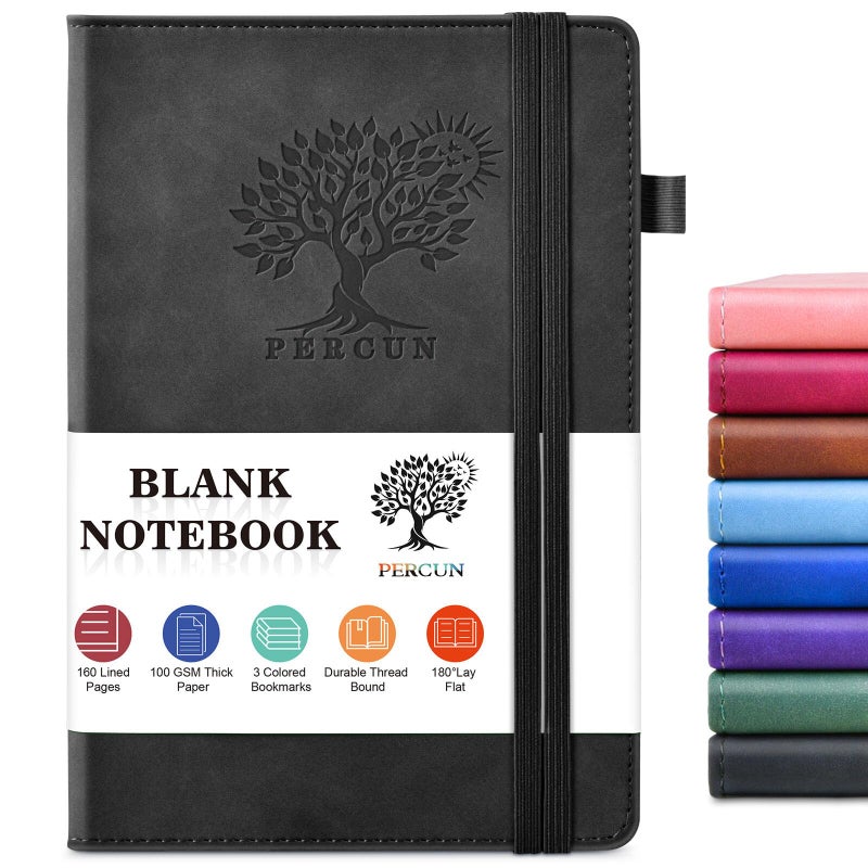 PERCUN Blank Journal Ntebook for Men & Women, 160 Pages Blank Journals for Writing, Drawing,Sketch Book,5.9" x 8.5" Leather Sketchbook, Unlined Notebook for Work, School, Art (Black) - Image 1