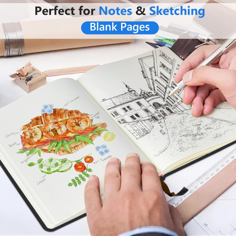 PERCUN Blank Journal Ntebook for Men & Women, 160 Pages Blank Journals for Writing, Drawing,Sketch Book,5.9" x 8.5" Leather Sketchbook, Unlined Notebook for Work, School, Art (Black) - Image 3