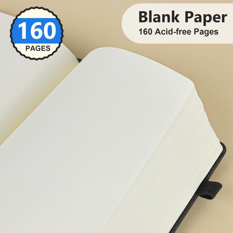 PERCUN Blank Journal Ntebook for Men & Women, 160 Pages Blank Journals for Writing, Drawing,Sketch Book,5.9" x 8.5" Leather Sketchbook, Unlined Notebook for Work, School, Art (Black) - Image 4