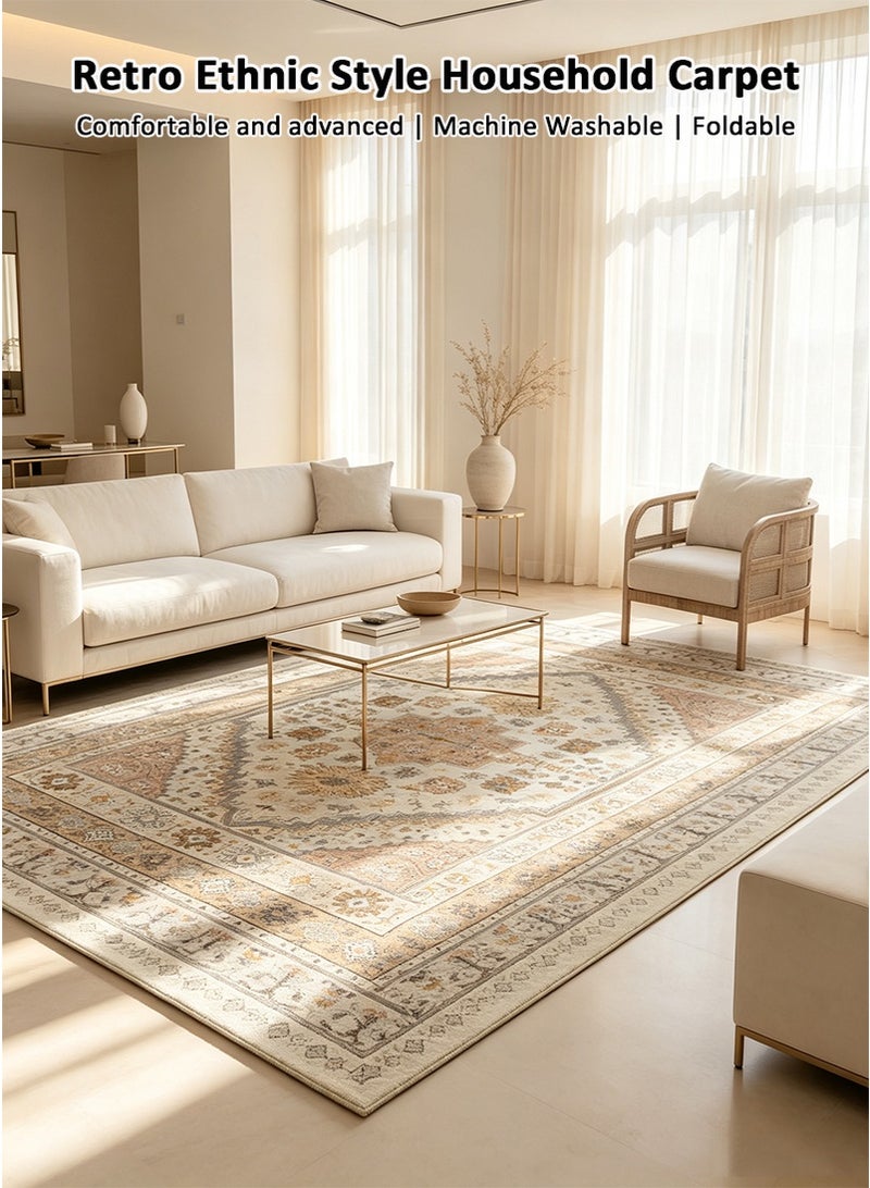 VUCATIN 200x300cm Persian Ethnic Style Living Room Rug, Vintage Bohemian Bedside Carpet for Bedroom, Faux Wool Non-Slip Sofa Coffee Table Mat, Large Area Floor Carpet for Home - Image 2