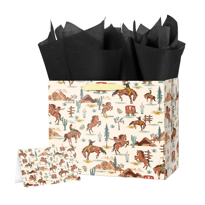 Linelglobal Large Cowboy Gift Bag with Tissue Ppaer for Men Birthday Western Theme Party Rodeo Stuffer 126 - Image 2