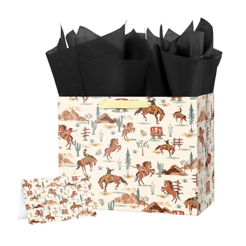 Linelglobal Large Cowboy Gift Bag with Tissue Ppaer for Men Birthday Western Theme Party Rodeo Stuffer 126 - Image 1