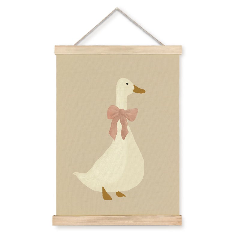 Nipil Coquette Pink Bow Goose Flower Nursery Poster Hanger Frame, Pastel Silly Goose Floral Preppy Bow Hanging Canvas Framed Wall Art Decor for Nursery Girls Room Dorm, 12x16 Inch Set of 3 - Image 1
