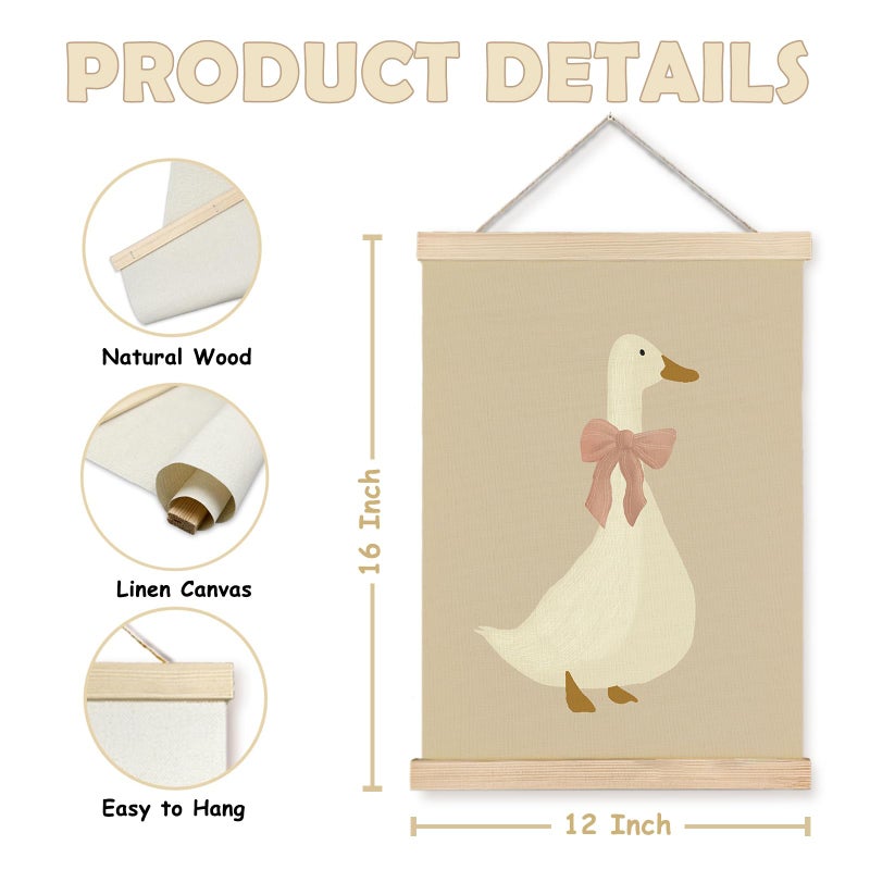 Nipil Coquette Pink Bow Goose Flower Nursery Poster Hanger Frame, Pastel Silly Goose Floral Preppy Bow Hanging Canvas Framed Wall Art Decor for Nursery Girls Room Dorm, 12x16 Inch Set of 3 - Image 2