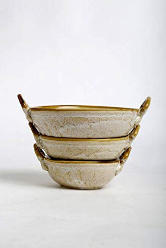 Caffeine Ceramic Handmade Stoneware Mustard Crackle Serving kadhai (Set of 3 Microwave & Dishwasher Safe) - Image 4