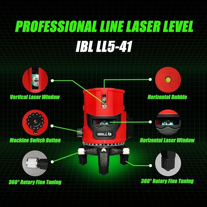 iBELL IBL LL541 Proffesional Laser Level 4 lines Vertical and 1 Horizontal Lines with 10m radius - Image 3