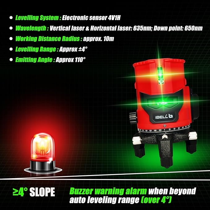 iBELL IBL LL541 Proffesional Laser Level 4 lines Vertical and 1 Horizontal Lines with 10m radius - Image 2