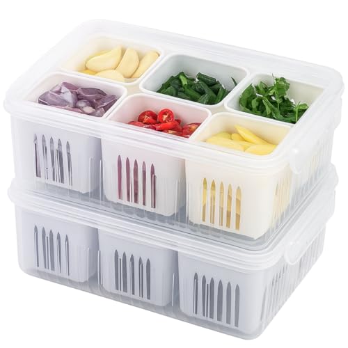 Satpurush Fridge Storage Boxes Pack of 2 | Divided Refrigerator Organizer Containers | BPA Free Plastic Vegetable & Food Storage Box for Daily Kitchen Use - Image 1
