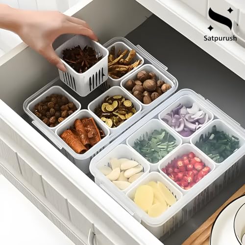 Satpurush Fridge Storage Boxes Pack of 2 | Divided Refrigerator Organizer Containers | BPA Free Plastic Vegetable & Food Storage Box for Daily Kitchen Use - Image 2