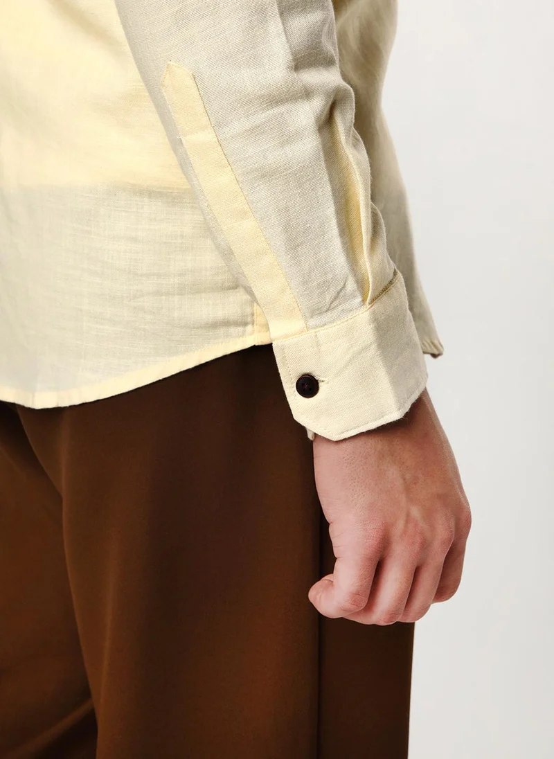 Urbano Fashion  Urbano Fashion Men's Tender Yellow Linen Blend Full Sleeve Relaxed Fit Mandarin Collar Casual Solid Shirt for Men | Best Price UAE