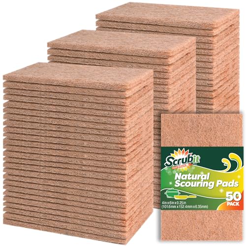 SCRUBIT 50 Pack Natural Scouring Pads - Heavy Duty Scrubbing Pads for Dishes - Non-Scratch - Reusable - Natural, Eco-Friendly, Biodegradable Sisal Brown Sponges for Dishes, Compostable - Image 1