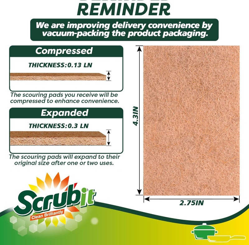SCRUBIT 50 Pack Natural Scouring Pads - Heavy Duty Scrubbing Pads for Dishes - Non-Scratch - Reusable - Natural, Eco-Friendly, Biodegradable Sisal Brown Sponges for Dishes, Compostable - Image 2