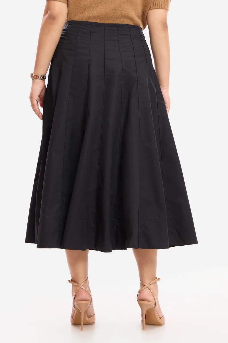 فيرجيو Solid Cotton Panelled Flared Plus Size Skirt for Women