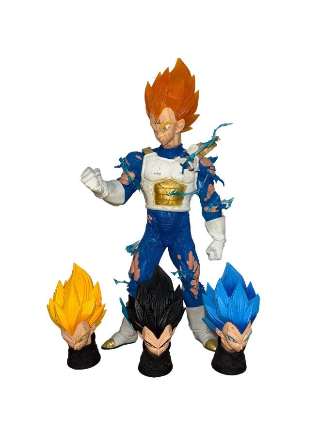 KENMA Vegeta with 4 Interchangable Heads Battle Mode Action Figure PVC Anime Figurine Multicolour Collectible Model rag - 45 CM - Image 2