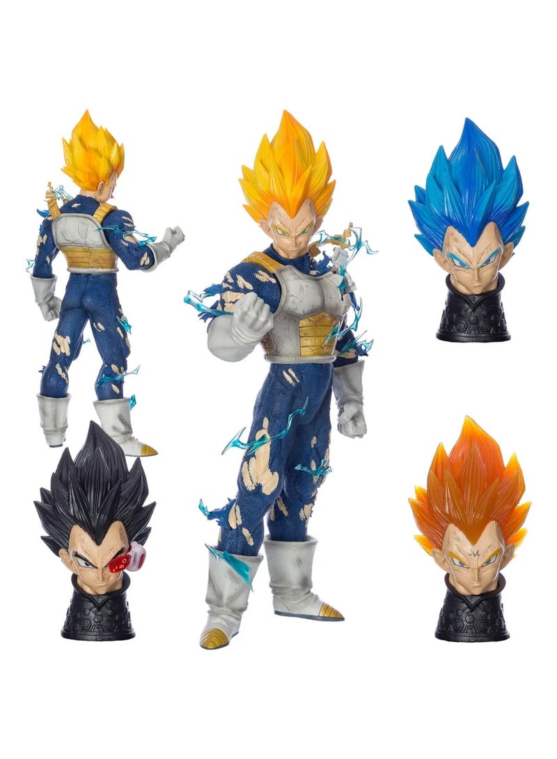 KENMA Vegeta with 4 Interchangable Heads Battle Mode Action Figure PVC Anime Figurine Multicolour Collectible Model rag - 45 CM - Image 3