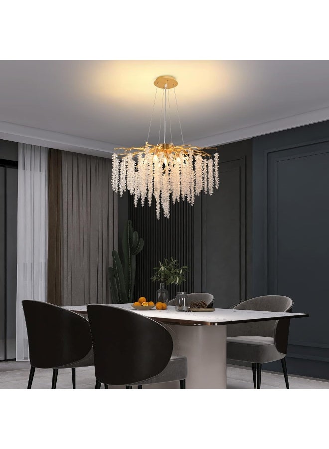 Puvaue  Modern Crystal Tree Branches Chandeliers Gold Luxury Round Raindrop Pendant Light Fixture 9 Light Tassel Ceiling Hanging Light For Dining Room Bedroom Living Room Entryway 23.7"  - Image 2