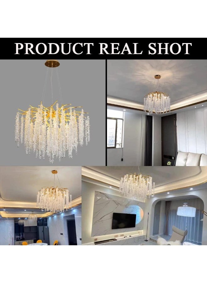Puvaue  Modern Crystal Tree Branches Chandeliers Gold Luxury Round Raindrop Pendant Light Fixture 9 Light Tassel Ceiling Hanging Light For Dining Room Bedroom Living Room Entryway 23.7"  - Image 3
