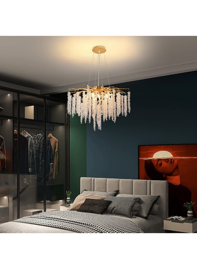 Puvaue  Modern Crystal Tree Branches Chandeliers Gold Luxury Round Raindrop Pendant Light Fixture 9 Light Tassel Ceiling Hanging Light For Dining Room Bedroom Living Room Entryway 23.7"  - Image 5