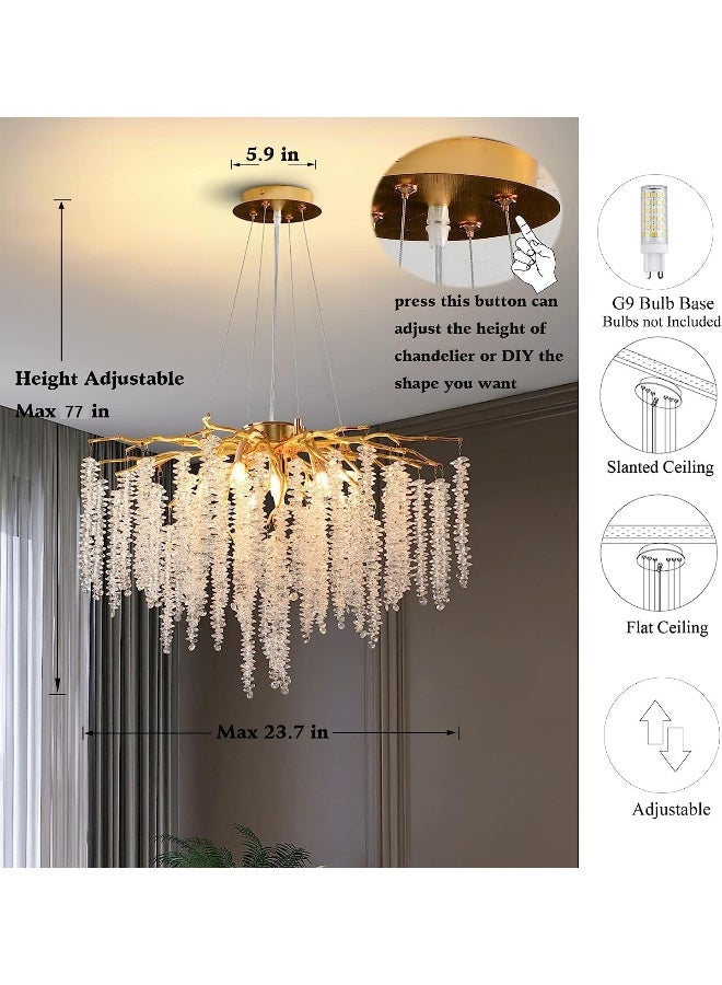 Puvaue  Modern Crystal Tree Branches Chandeliers Gold Luxury Round Raindrop Pendant Light Fixture 9 Light Tassel Ceiling Hanging Light For Dining Room Bedroom Living Room Entryway 23.7"  - Image 4